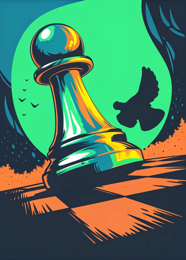Illustration Of A Chess Piece On A Checkered Board With A Bird In The Background — Stock Illustration