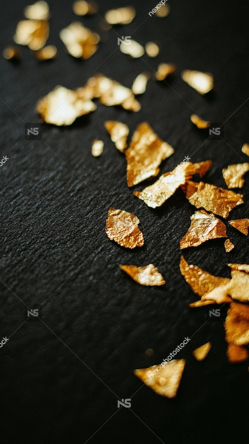 Gold Confetti Scattered Across A Dark Surface — Stock Photo