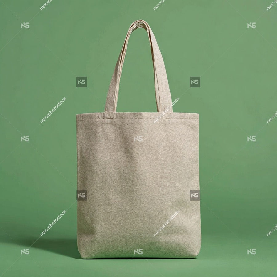 A Beige Canvas Tote Bag With A Handle Placed Against A Green Background — Stock Photo