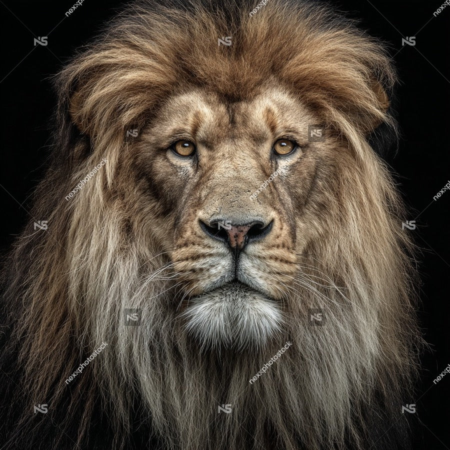 Lion Portrait With A Close Up View Of Its Face And Mane Set Against A Dark Background — Stock Photo