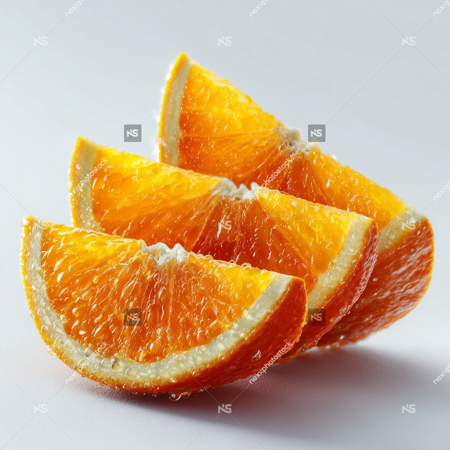 Three Sliced Oranges With Visible Seeds And Pulp Arranged In A Triangular Formation On A White Surface — Stock Photo