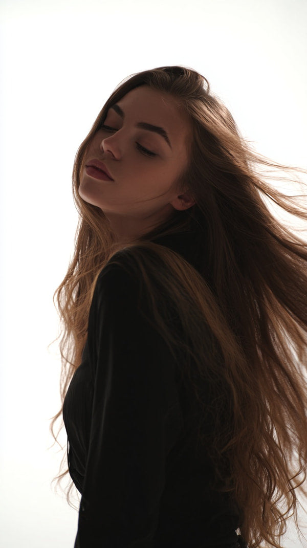 A Woman With Long Hair Is Captured In A Portrait Style Image Set Against A White Background — Stock Photo