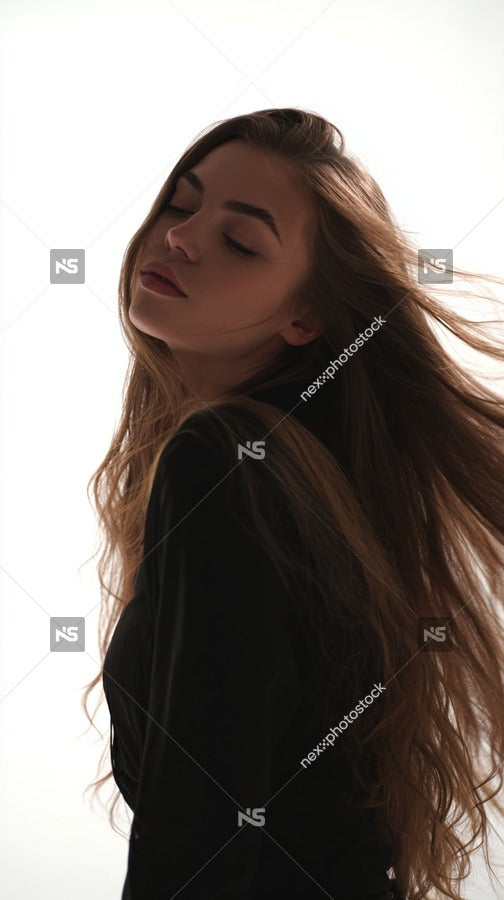 A Woman With Long Hair Is Captured In A Portrait Style Image Set Against A White Background — Stock Photo