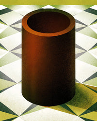 A Tall Cylindrical Object In A Room With Geometric Tiles On The Floor And Walls — Stock Illustration