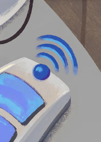 Illustration Of A Wi Fi Signal Icon On A Device With A Blue Background And A White Dot In The Center — Stock Illustration