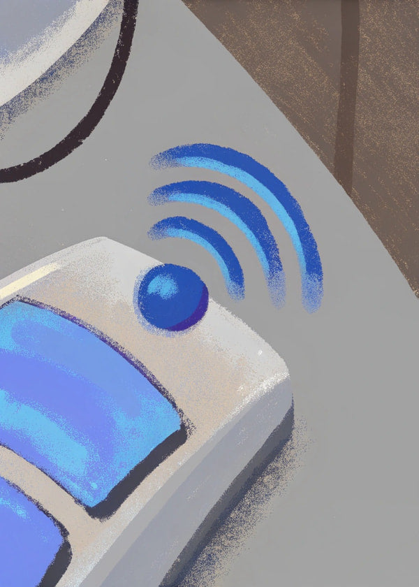 Illustration Of A Wi Fi Signal Icon On A Device With A Blue Background And A White Dot In The Center — Stock Illustration