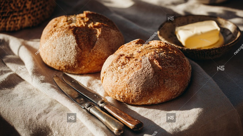 Two Loaves Of Artisan Bread On A Table — Stock Photo