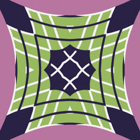 Abstract Geometric Pattern With A Central Hexagon And A Grid Like Design In Shades Of Green Purple And White — Stock Vector