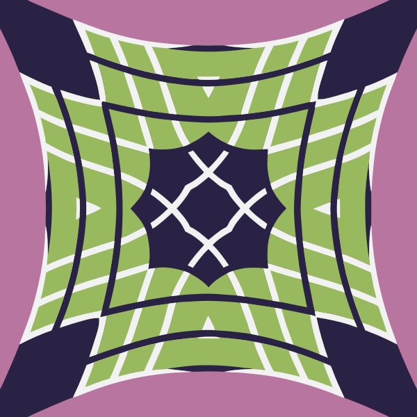 Abstract Geometric Pattern With A Central Hexagon And A Grid Like Design In Shades Of Green Purple And White — Stock Vector