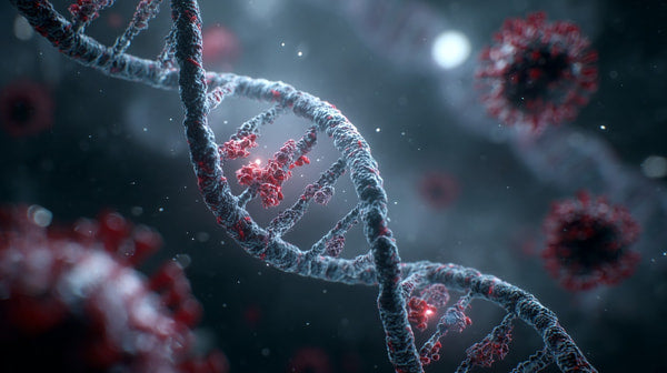 3d Rendering Of A Dna Double Helix With Red And White Spheres In Space Background — Stock Photo
