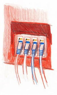 Red Ethernet Cables Plugged Into A Network Socket — Stock Illustration