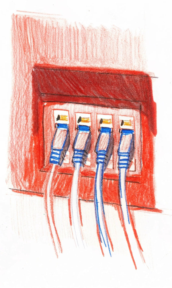 Red Ethernet Cables Plugged Into A Network Socket — Stock Illustration