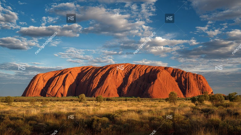 Features A Majestic Uluru Rock Formation In Australia Standing Tall Against A Clear Blue Sky — Stock Photo