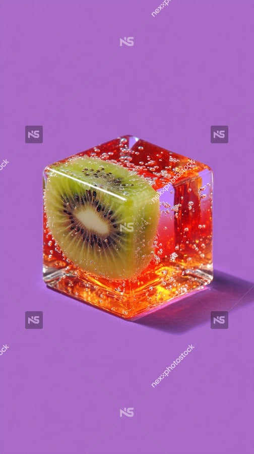 A Cube Of Kiwi Fruit With A Vibrant Red Interior And A Green Exterior Placed On A Purple Surface — Stock Photo