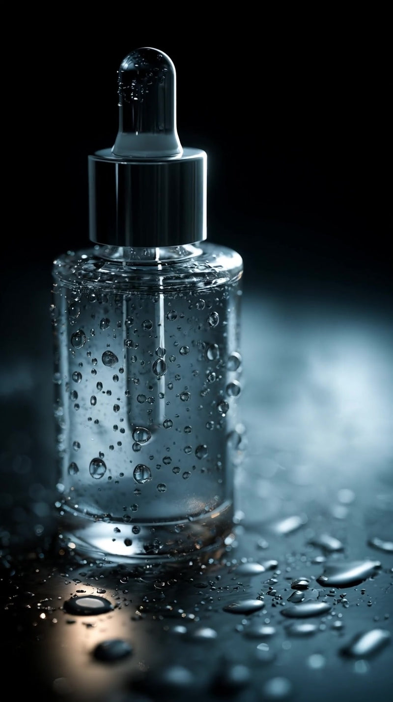 glass bottle with clear liquid and droplets set against a dark background - Stock Video