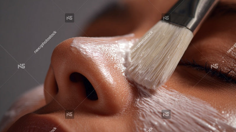 A Close Up Image Of A Person S Face With A Facial Mask Applied Showcasing The Mask S Texture And The Individual S Expression As They — Stock Photo