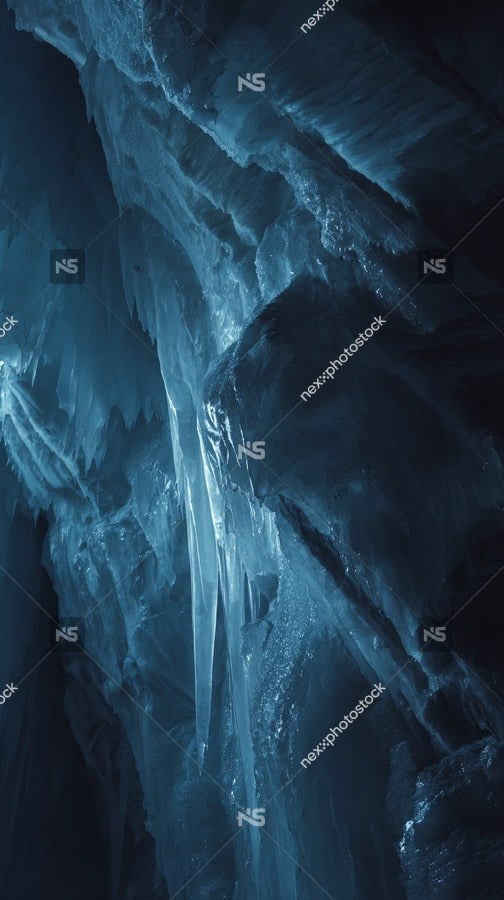 Icy Cavern With Glacial Formations And Blue Lighting Showcasing A Close Up View Of An Icy Cave Interior — Stock Photo