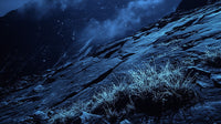Nighttime Landscape With A Dark Sky And Stars A Rocky Hillside Under A Blue Light — Stock Photo