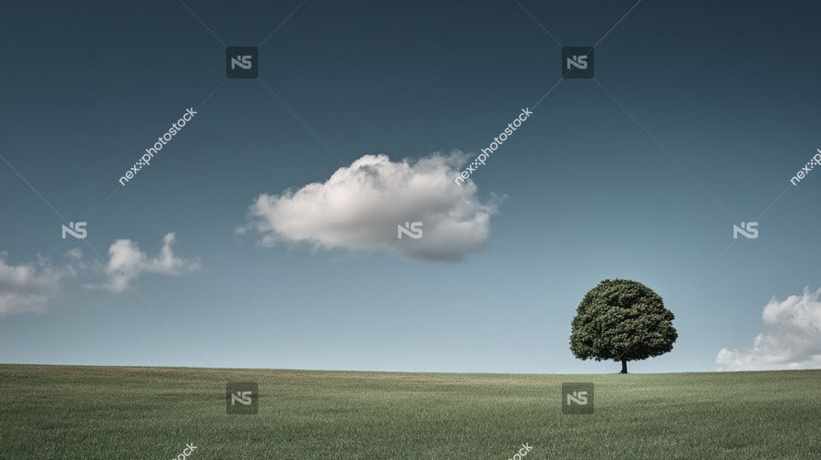 A Lone Tree Stands In A Field Under A Blue Sky With Scattered Clouds — Stock Photo