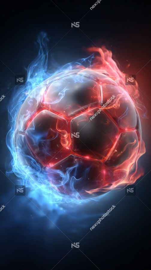 A Soccer Ball With A Blue And Red Flame Effect Set Against A Dark Background — Stock Photo