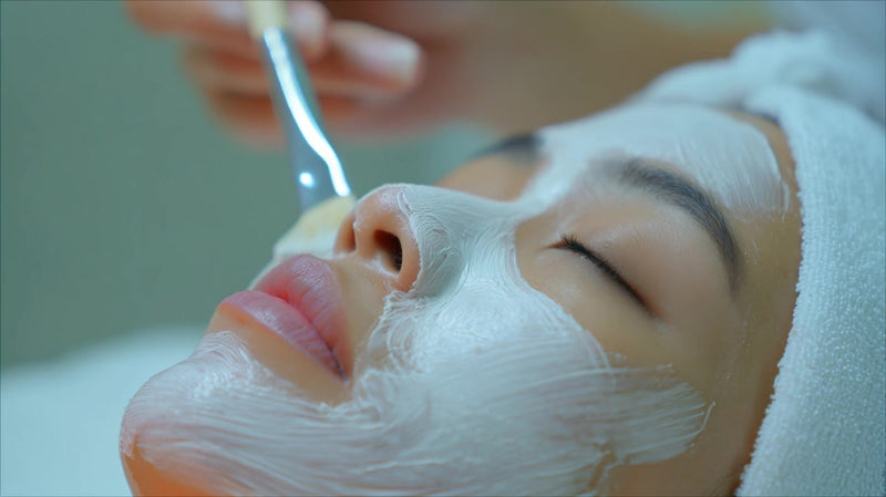 a woman applying a face mask with a brush - Stock Video