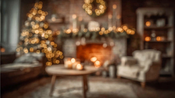 A Cozy Living Room Decorated For Christmas With A Warm Fireplace And Twinkling Lights — Stock Photo