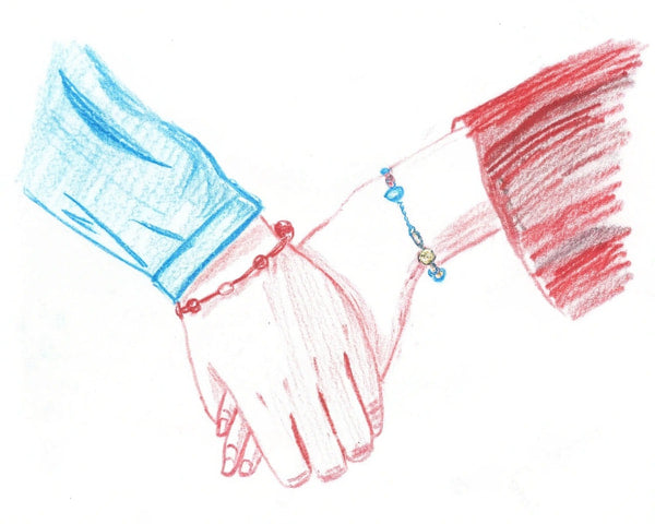 A Hand Holding Another Hand Both Wearing Bracelets Drawn In A Simple Line Art Style — Stock Illustration