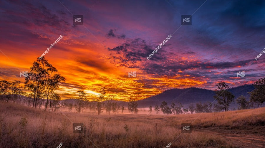 A Sunset View With A Backdrop Of Tall Grass Showcasing Vibrant Colors In The Sky — Stock Photo