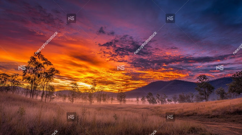 A Sunset View With A Backdrop Of Tall Grass Showcasing Vibrant Colors In The Sky — Stock Photo