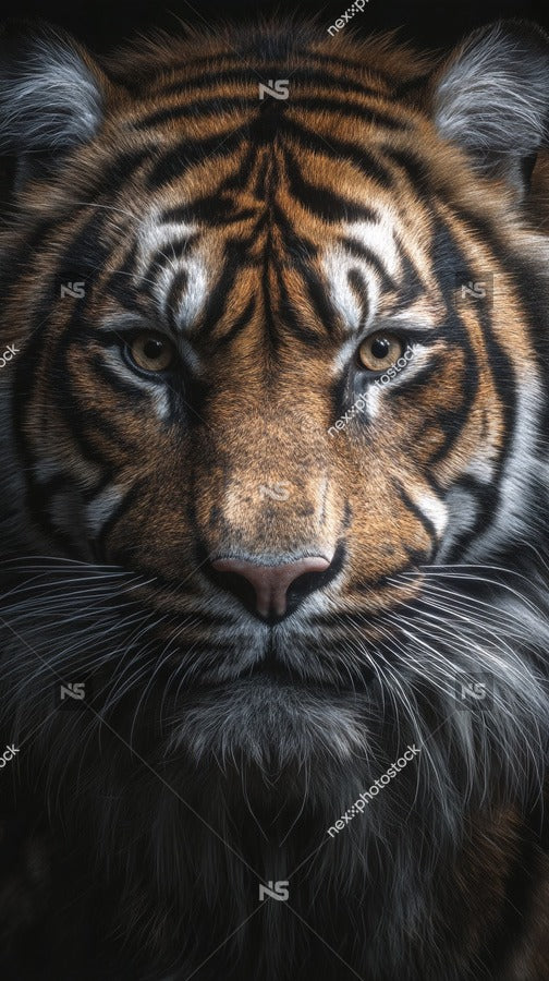 Tiger Portrait With A Close Up View Of Its Face Showcasing Its Detailed Fur Patterns And Intense Gaze — Stock Photo