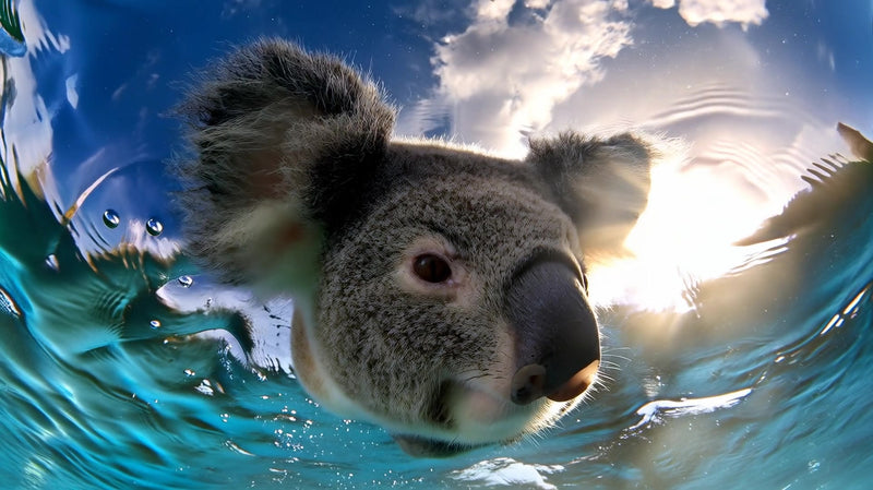 a koala swimming underwater in a clear blue ocean with sunlight filtering through the water s surface - Stock Video