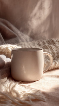 A Cozy Scene A Warm Mug Of Coffee Placed On A Soft Blanket Inviting Relaxation And Warmth — Stock Photo