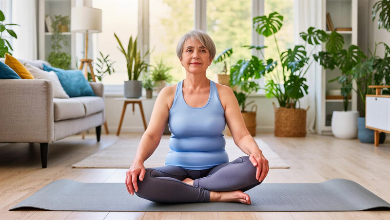 a woman practicing yoga in a living room - Stock Video