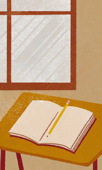 An Open Book Is Placed On A Wooden Desk — Stock Illustration