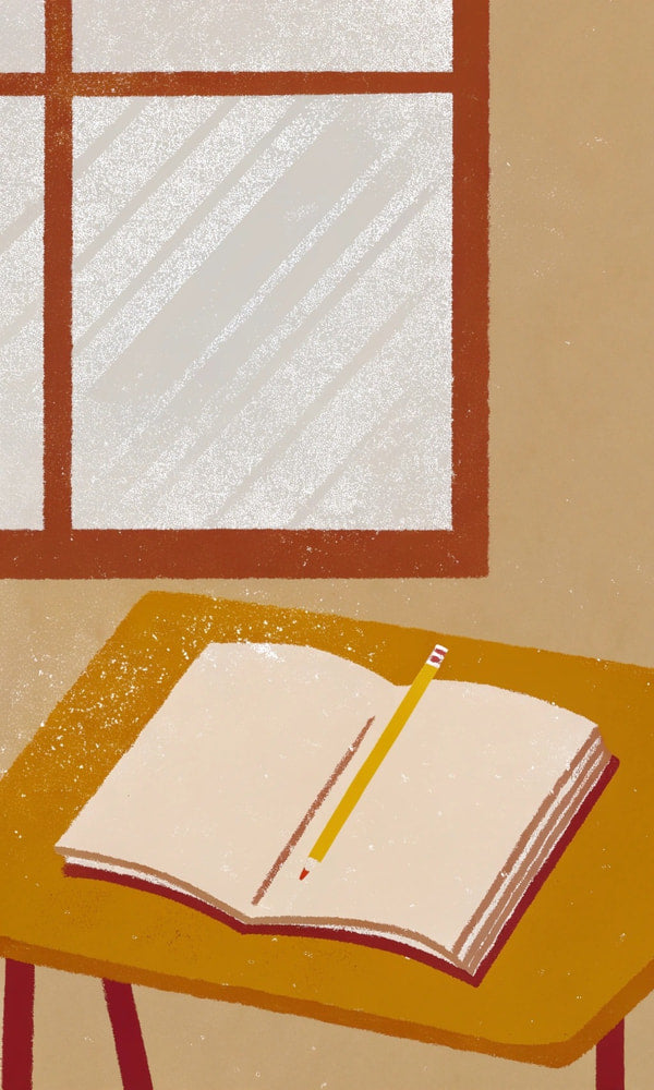 An Open Book Is Placed On A Wooden Desk — Stock Illustration