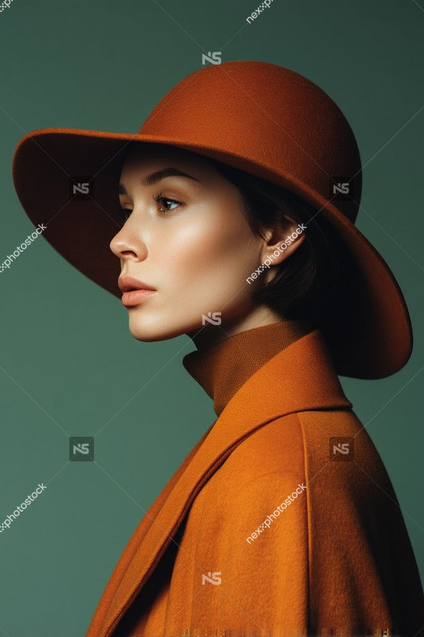 A Woman Wearing A Hat And Coat Posing For A Portrait With A Neutral Background — Stock Photo