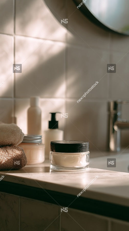 Bathroom Counter With Skincare Products — Stock Photo