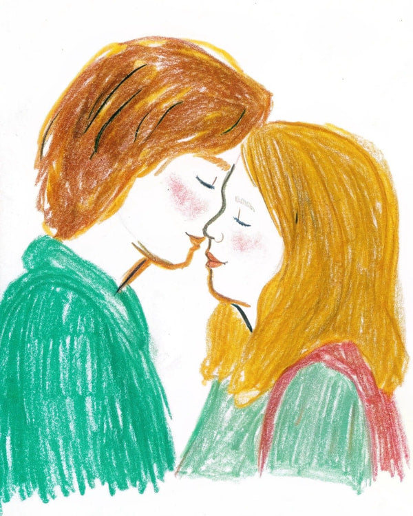 Hand Drawn Illustration Of A Man And Woman In A Close Embrace Sharing A Kiss On The Lips — Stock Illustration