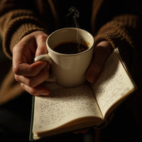 A Person Holding A Cup Of Coffee And An Open Book Creating A Cozy Atmosphere Of Relaxation And Intellectual Pursuit — Stock Photo