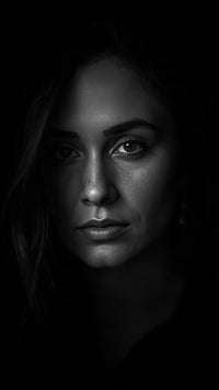 Black And White Portrait Of A Woman With A Neutral Expression Looking Directly At The Camera — Stock Photo