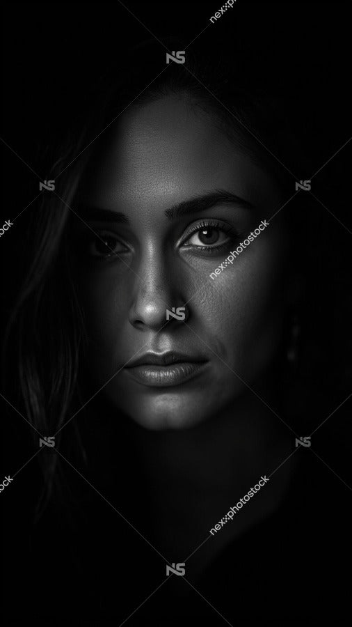Black And White Portrait Of A Woman With A Neutral Expression Looking Directly At The Camera — Stock Photo
