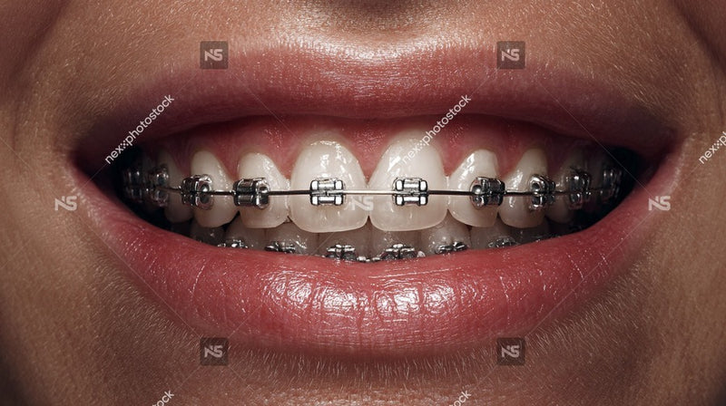 A Close Up Image Of A Person S Smiling Mouth Showcasing Braces — Stock Photo