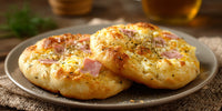 Mini Cheese Pizza Bites Golden Brown Crust Melted Cheese Topping On A Plate On A Table — Stock Photo