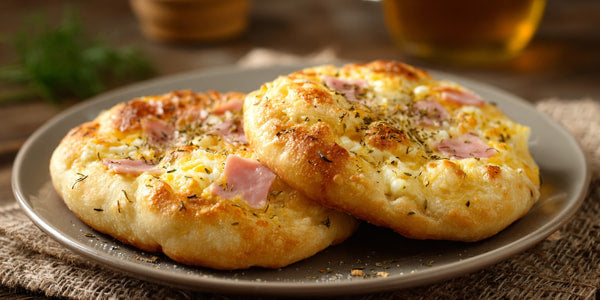 Mini Cheese Pizza Bites Golden Brown Crust Melted Cheese Topping On A Plate On A Table — Stock Photo