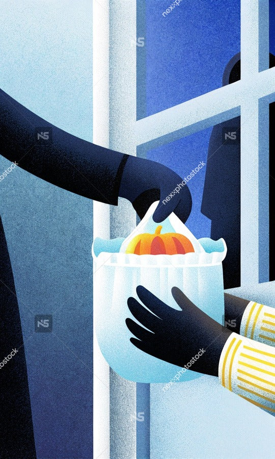 Illustration Of A Person Handing An Ice Cream Cone To Another Through A Window — Stock Illustration