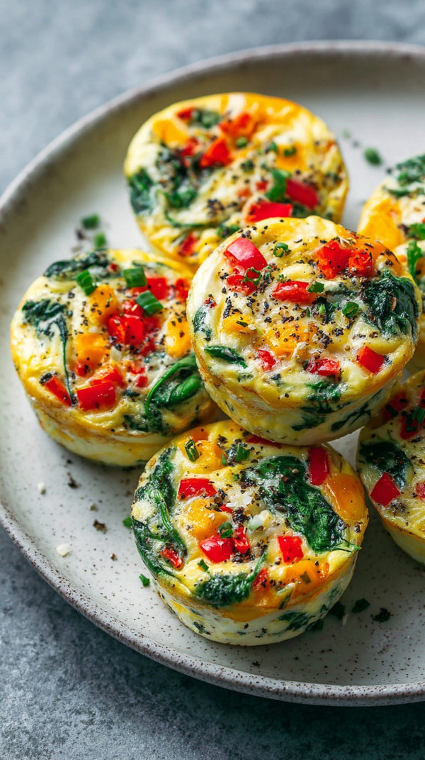 Spinach And Red Pepper Flake Topped Egg Muffins On A Plate — Stock Photo
