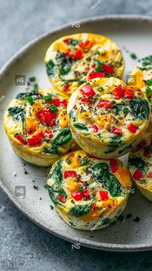 Spinach And Red Pepper Flake Topped Egg Muffins On A Plate — Stock Photo