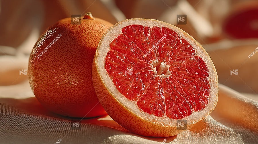 A Grapefruit With A Slice Cut Out Showcasing Its Vibrant Red Interior And Juicy Segments — Stock Photo