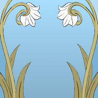 Floral Wallpaper Design With A Blue Background And Gold Accents Two White Flowers And Green Foliage — Stock Vector
