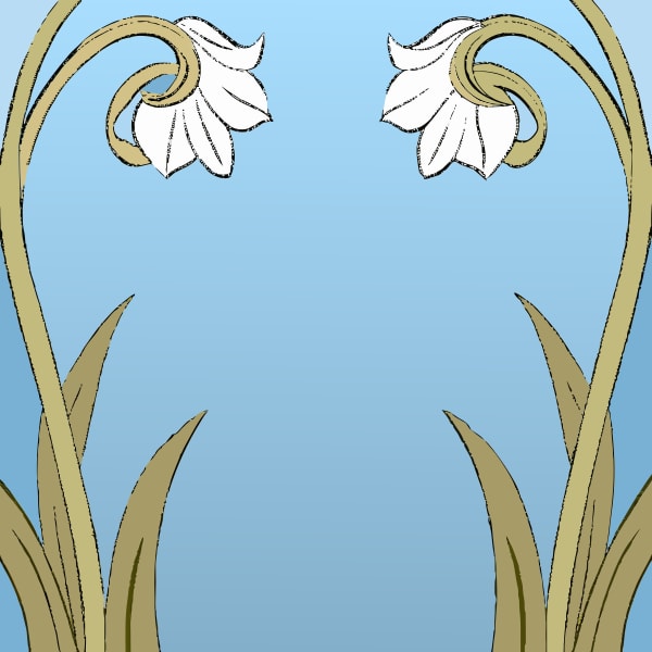 Floral Wallpaper Design With A Blue Background And Gold Accents Two White Flowers And Green Foliage — Stock Vector